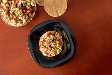 Ceviche Tostada, a Latin American dish.