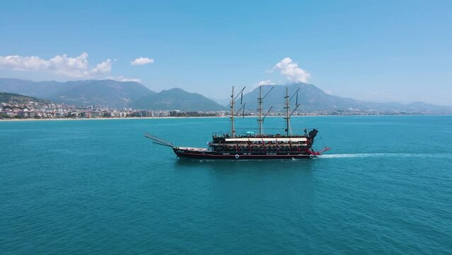 Alanya, Turkey &ndash; . Big Kral pirate ship for tourist excursions in Alanya, Turkey. The ship is said to be the largest pirate ship in Turkey.
