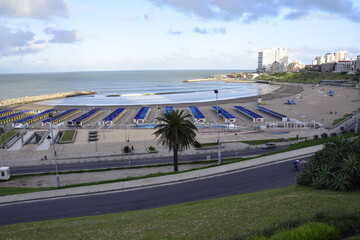 View of one of the most popular beaches of Mar del Plata City. Argentina