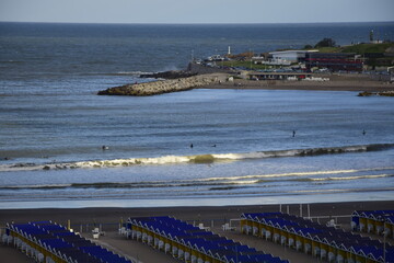Separate tents for recreation on the most popular beaches of Mar del Plata City. Argentina