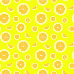 Lemon slices seamless model. Favorite yellow lemon slices. Background of citrus fruits. Summer bright colors, juicy fresh background, design elements. Delicious summer background. Vector color illustr