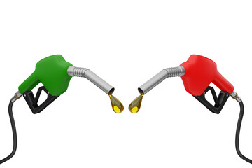 3D illustration of injector, gas, gasoline, and diesel on white background. Petroleum fuel pump design, abstract, concept, graphics, pump head, oil drop-clipping path