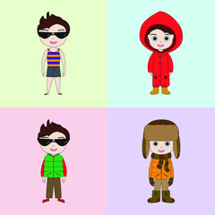 A set of clothes for a little cheerful boy for different seasons