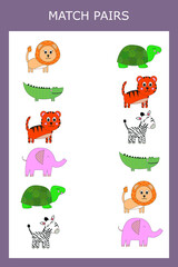 Find a pair between  animals. Preschool worksheet, worksheet for kids, printable worksheet