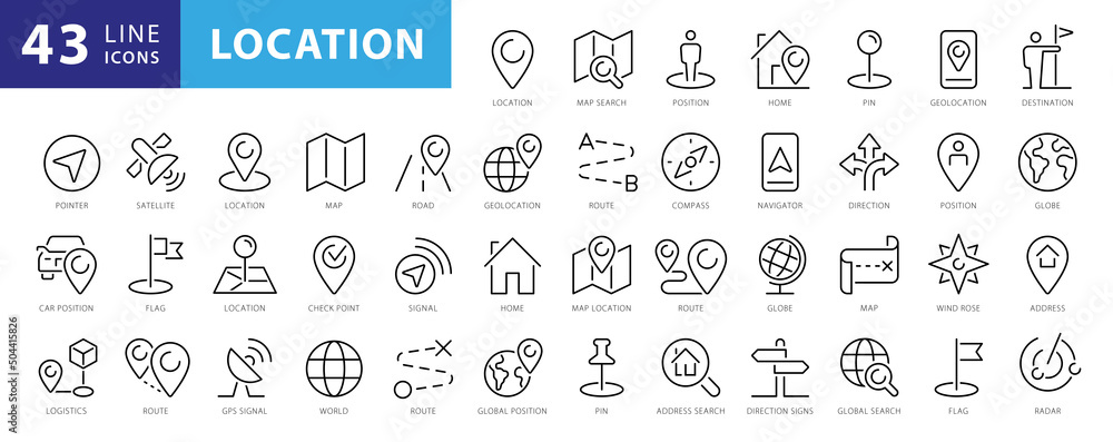Wall mural location icons set. navigation icons. map pointer icons. location symbols. vector illustration