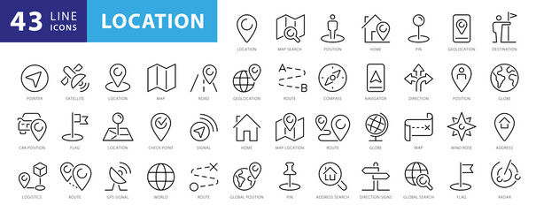 Location icons set. Navigation icons. Map pointer icons. Location symbols. Vector illustration - obrazy, fototapety, plakaty