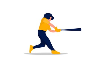 baseball player on yellow jersey in action vector art illustration