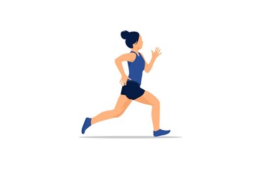 woman in blue dress exercising and running vector art illustration