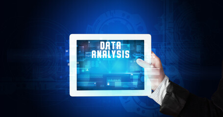 Person holding tablet, security concept