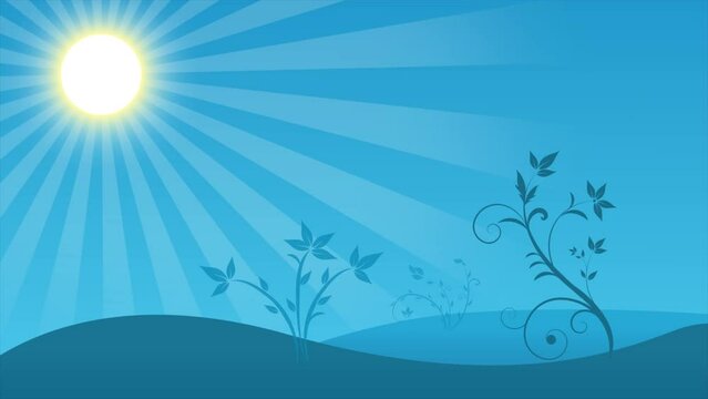 Floral vector background landscape scene, blue