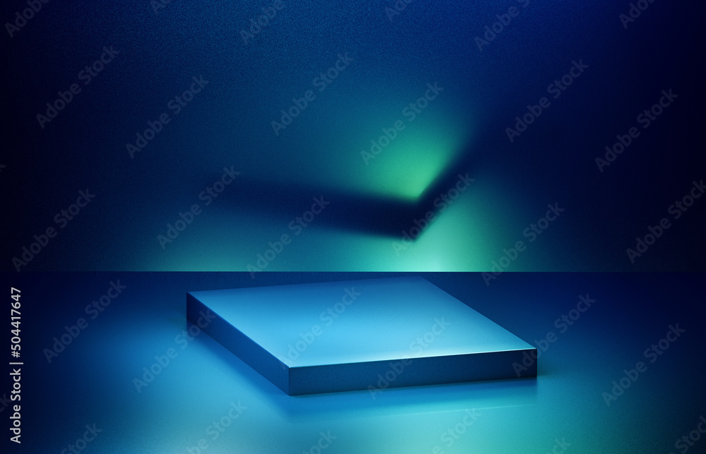 Fototapete modern square podium in blue green colour theme. 3d computer graphic template of displaying place fo