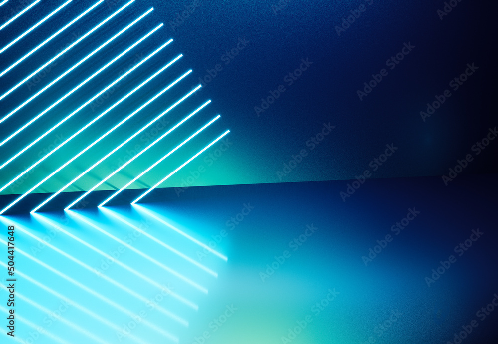 Poster abstract background in aurora theme, glowing white lines. 3d computer graphic template of displaying