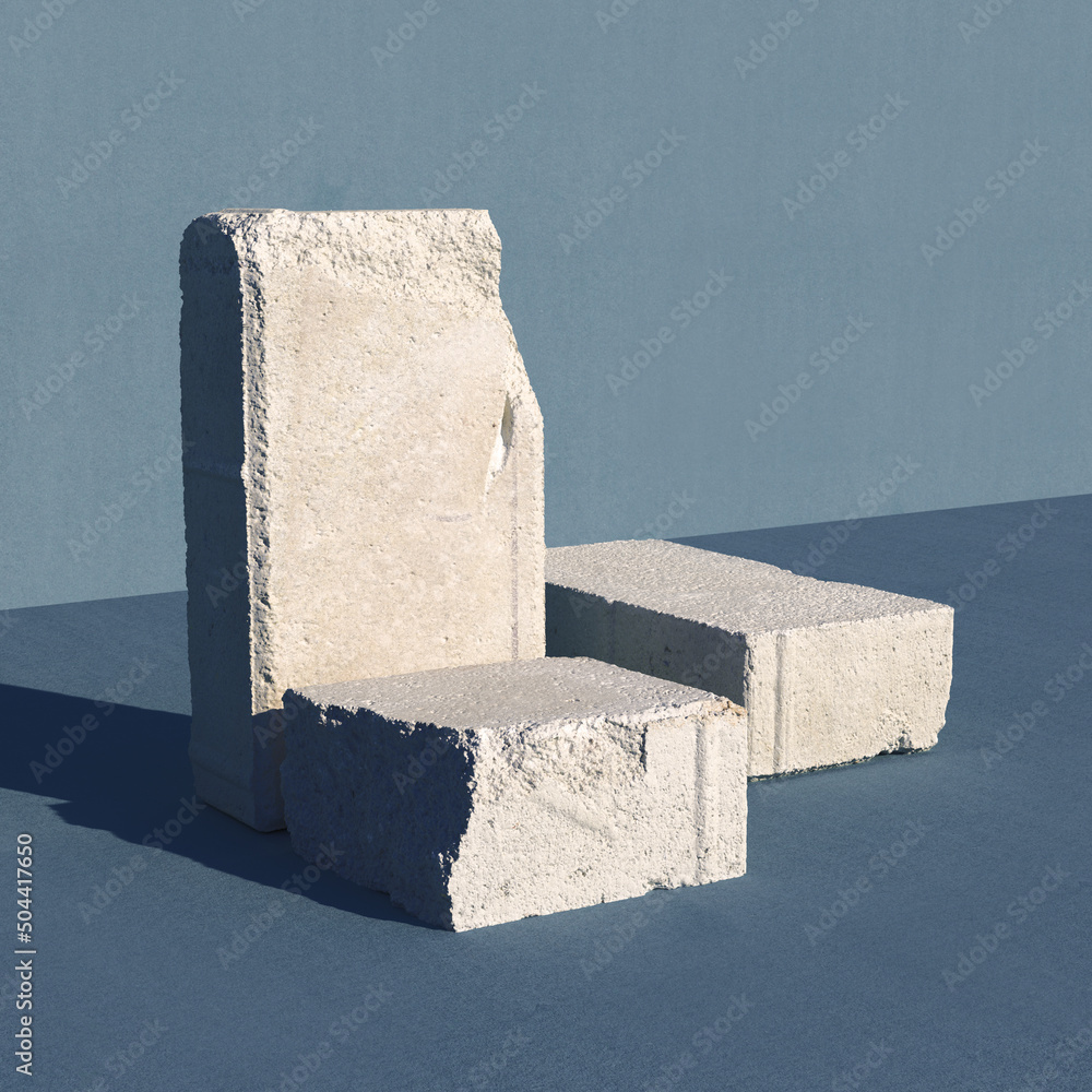 Poster stone or concrete blocks used as pedestal. 3d computer graphic template of displaying place for your