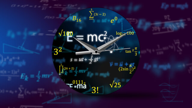 The wall clock, or watch, is a physical equation and the background is a floating equation in the fifth dimension of time. Turning back time with time machines and mathematical equations.
