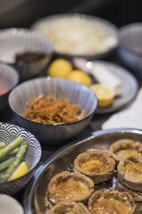 Preparing dinner. Food. Table, close-up, dining, background, lighting, people. Adventure restaurant.
