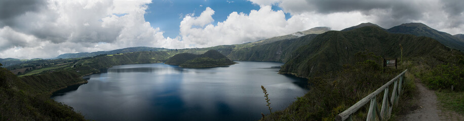 The gorgeous blue Cuicocha lake inside the crater of Cotacachi volcano as seen from the best...