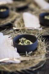 Preparing dinner. Food. Table, close-up, dining, background, lighting, people. Adventure restaurant.