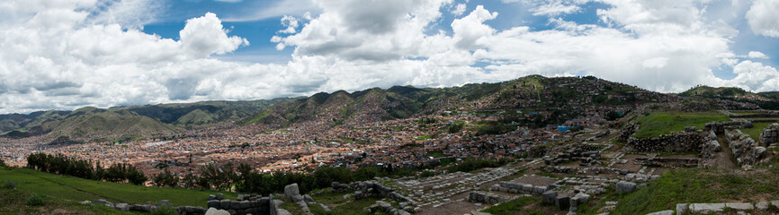 Naklejka premium Cusco, Panoramic view of the centre of Cusco city with the Cathedral