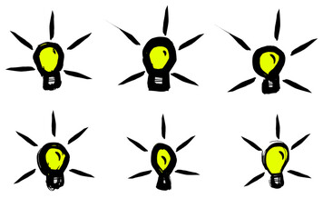 Obraz premium Set of Bulb icon. Colored outline sketch drawing. Vector simple flat graphic hand drawn illustration.