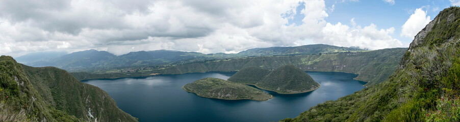 The gorgeous blue Cuicocha lake inside the crater of Cotacachi volcano as seen from the best...