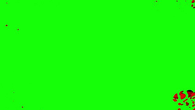 Red ground with a black surface cracks, breaks and falls into a hole revealing a green screen and transparent background. 3D animated intro with chroma key and alpha channel ProRes 4444 in 4k UHD.