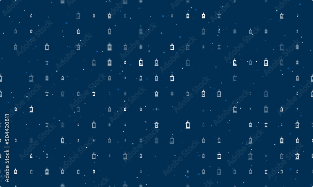 Poster seamless background pattern of evenly spaced white christmas lanterns of different sizes and opacity