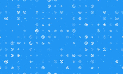 Fototapeta na wymiar Seamless background pattern of evenly spaced white no gas symbols of different sizes and opacity. Vector illustration on blue background with stars