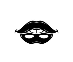 Vintage monochrome drawing woman lips. Isolated vector template