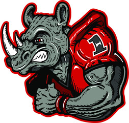 muscular rhino mascot wearing football jersey for school, college or league © EarlFergusonClipart