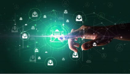 Businessman hand pressing stock graphic information on multitouch screen