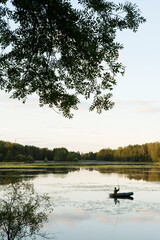 Nature of Belarus, calm serene summer landscape on the lake