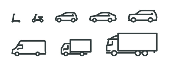 Transportation icon set outline
