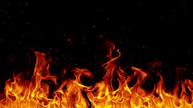 Super slow motion of fire blast isolated on black background. Filmed on high-speed cinema camera,  1000fps.