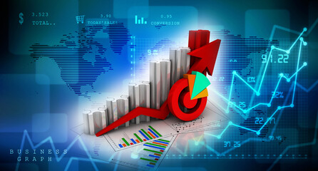 3d rendering Stock market online business concept. business Graph 