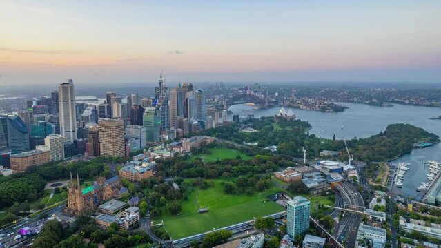 Hyperlapse Time Lapse Aerial Sydney City Harbour Aerial Sunset night Lights freaks traffic  All Logos Blurred
