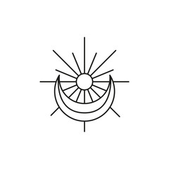 Hand drawn bohemian sun and crescent.