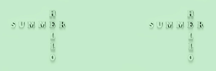 Hello Summer - text from letters on red background. Greeting summer and warmth. New season. Banner.