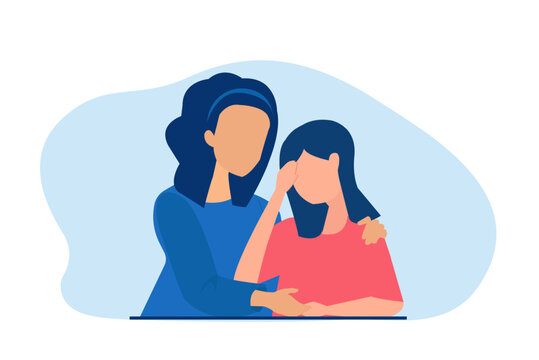 Vector of a mother supports her crying daughter.