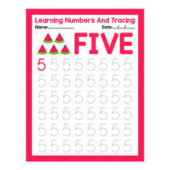 Back To School Learning Number Five And Tracing Beginning Math Worksheet For Preschool Kid Activity Sheet Pre K