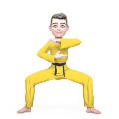 karate boy cartoon on meditation pose