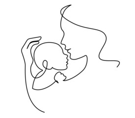 Mom hold new born baby One line