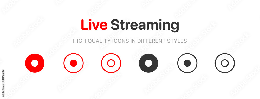 Poster live streaming icon set. set of live stream icons. set of video broadcasting icon.. button, red symb