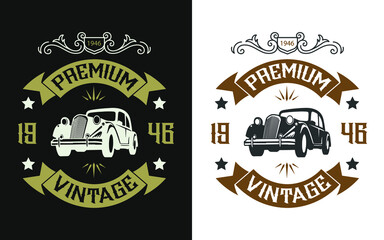 Old car 1946 premium vintage illustration t shirt design vector template