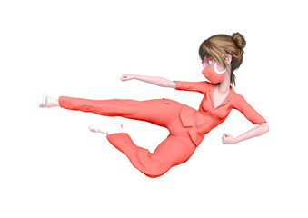 Fototapeta premium nurse cartoon doing a jump fighter pose in white background
