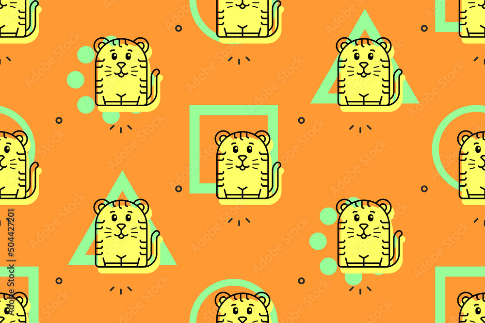 Poster seamless pattern with tigers. icon design. template elements