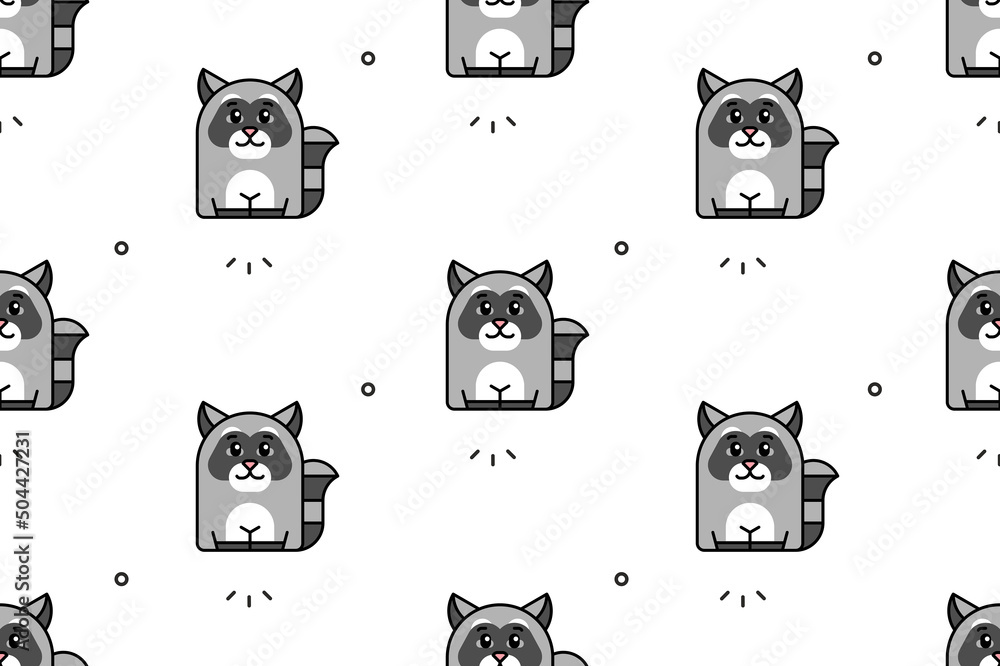 Poster seamless pattern with raccoons. icon design. template elements