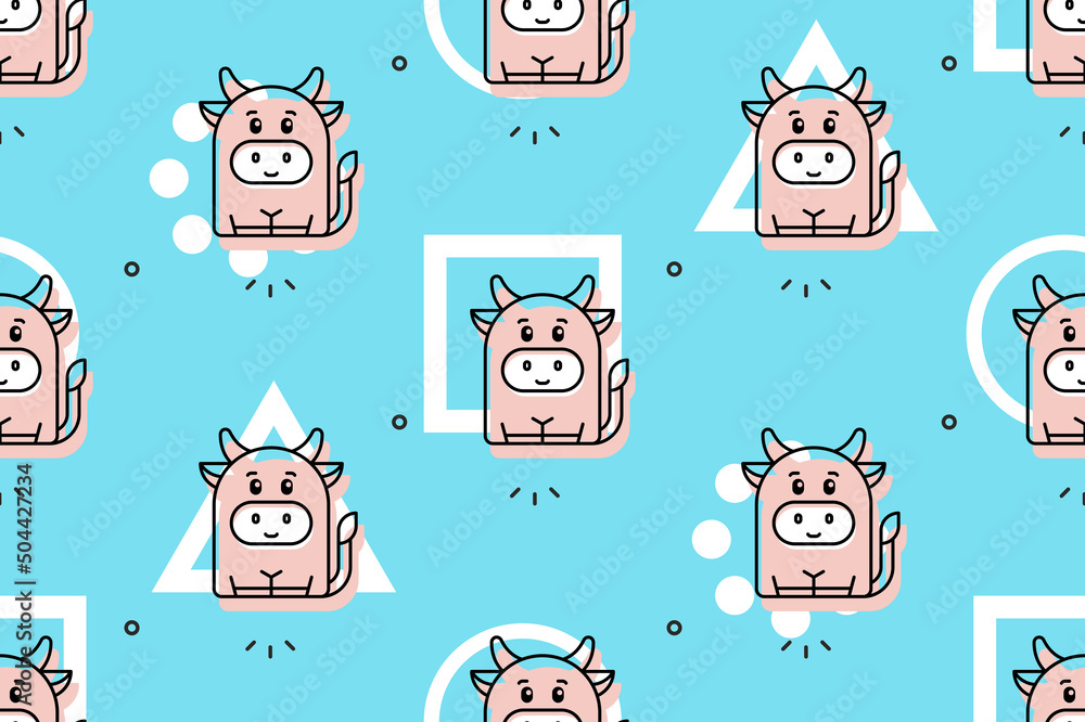Poster Seamless pattern with Cows. Icon design. Template elements