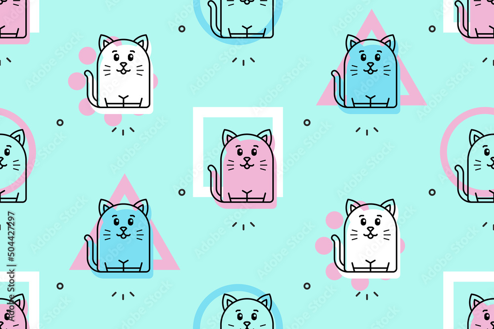 Poster seamless pattern with cats. icon design. template elements