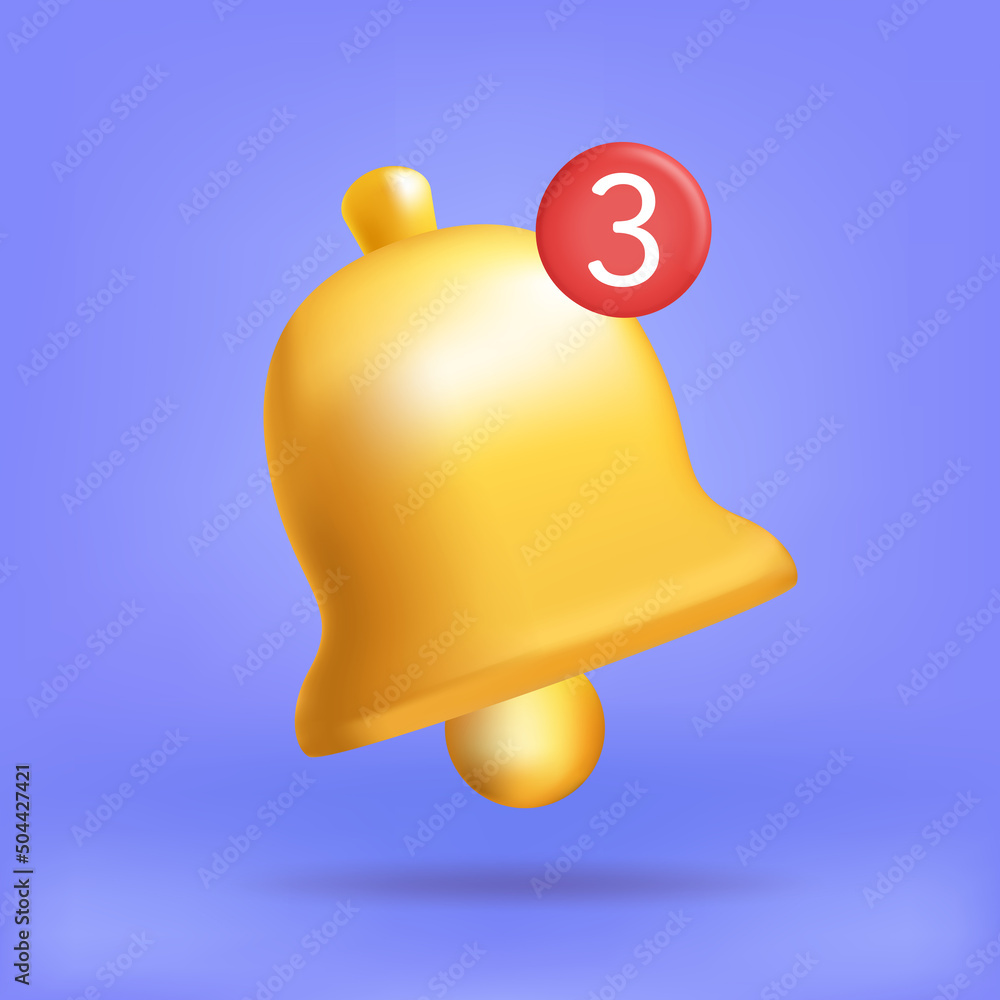 Aufkleber 3d notification bell alert icon with color object floating around on pastel background. new alert 3d