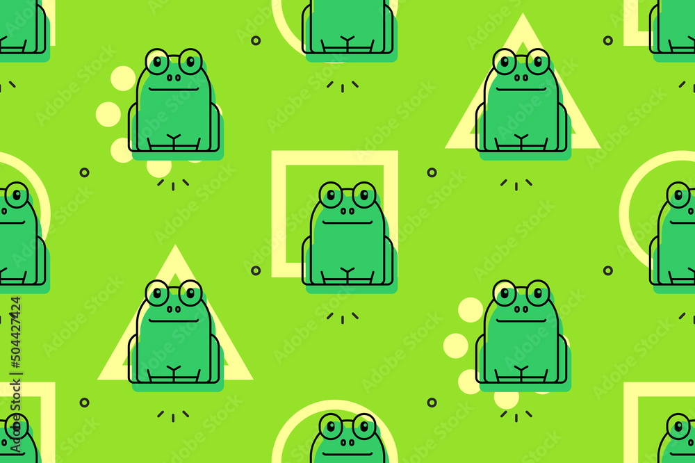 Poster seamless pattern with frogs. icon design. template elements